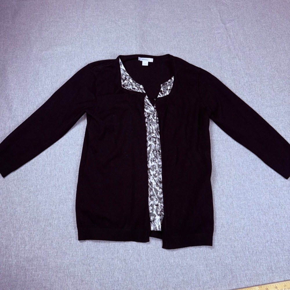 Dressbarn Womens Small Black 2-in-1 Cardigan Animal Print Blouse Layered Sweater - Picture 3 of 8